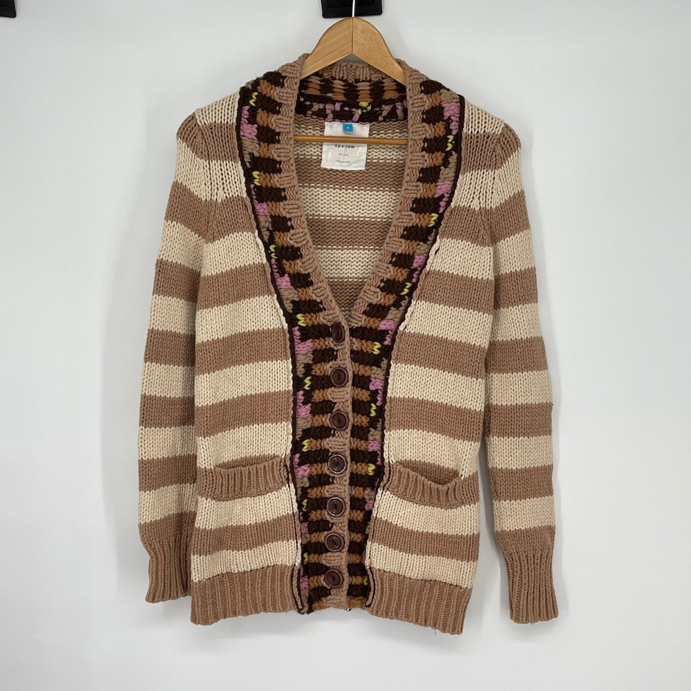 Sparrow Anthropologie Cardigan Sweater Knit Striped Size S Grandma‎ Cozy